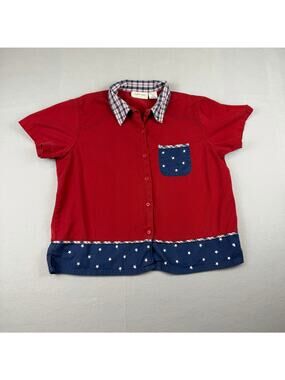 Vintage Lemon Grass Patriotic Star Button Shirt L